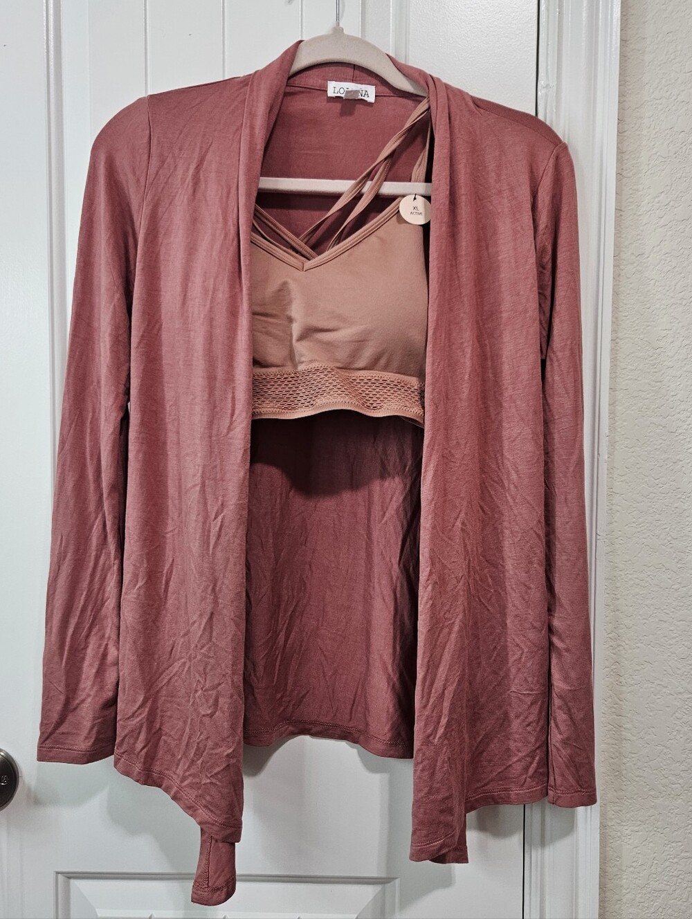 Dusty Rose Yoga Cardigan with Strappy Bralette